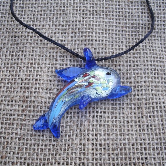 Sacred Journey Designs Jewelry - Murano Glass Blue Dolphin Pendant Necklace